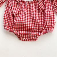 Load image into Gallery viewer, Baby Girls Checked Bow Lace Embroidered Rompers Wholesale 220330292
