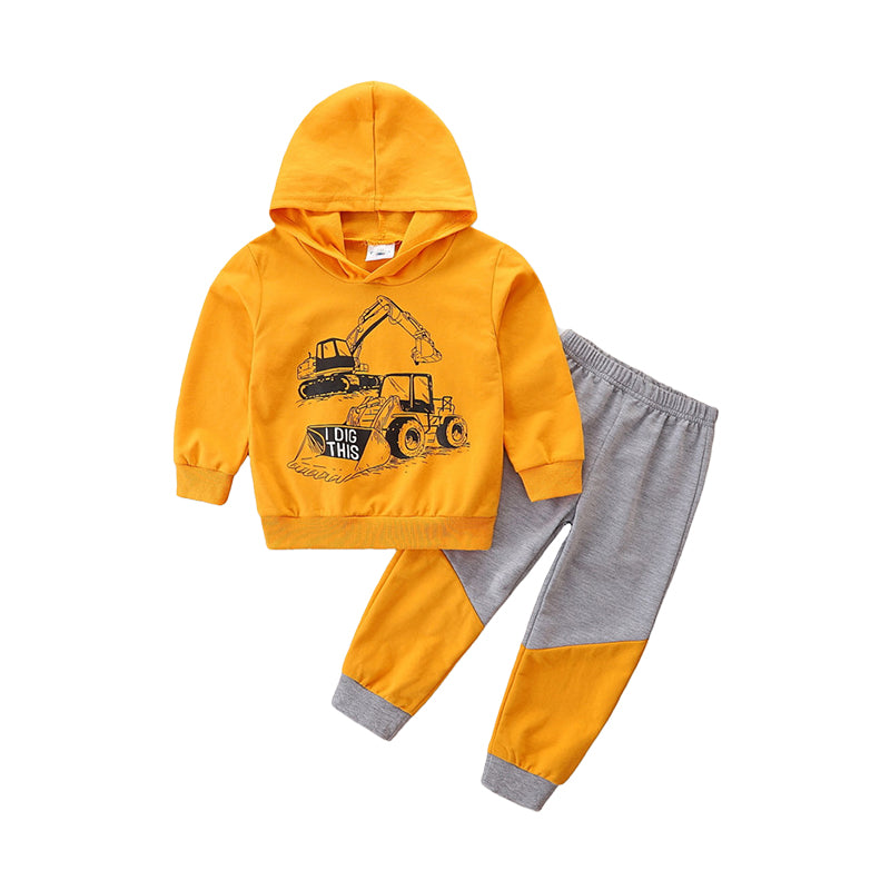 2 Pieces Set Baby Kid Boys Letters Car Print Hoodies Swearshirts And Color-blocking Pants Wholesale 220330294