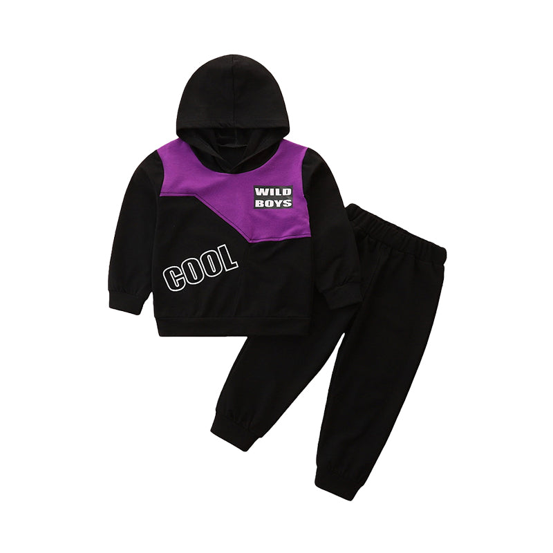 2 Pieces Set Baby Kid Boys Letters Color-blocking Hoodies Swearshirts And Solid Color Pants Wholesale 220330295