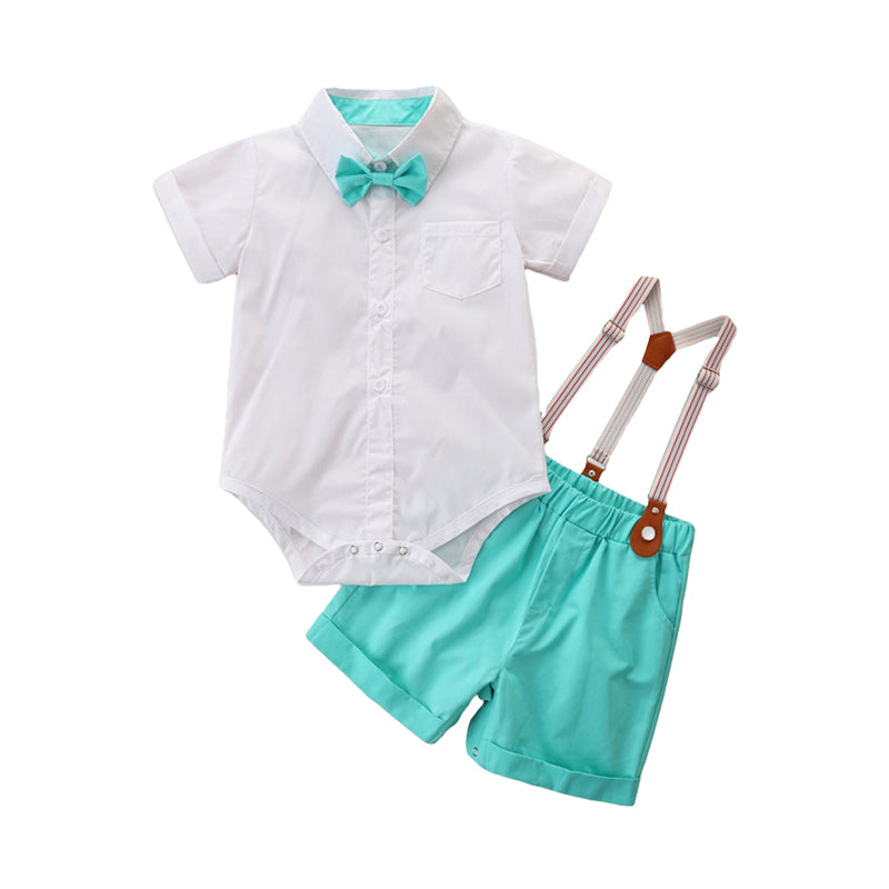 2 Pieces Set Baby Boys Bow Rompers And Solid Color Jumpsuits Wholesale 220330315