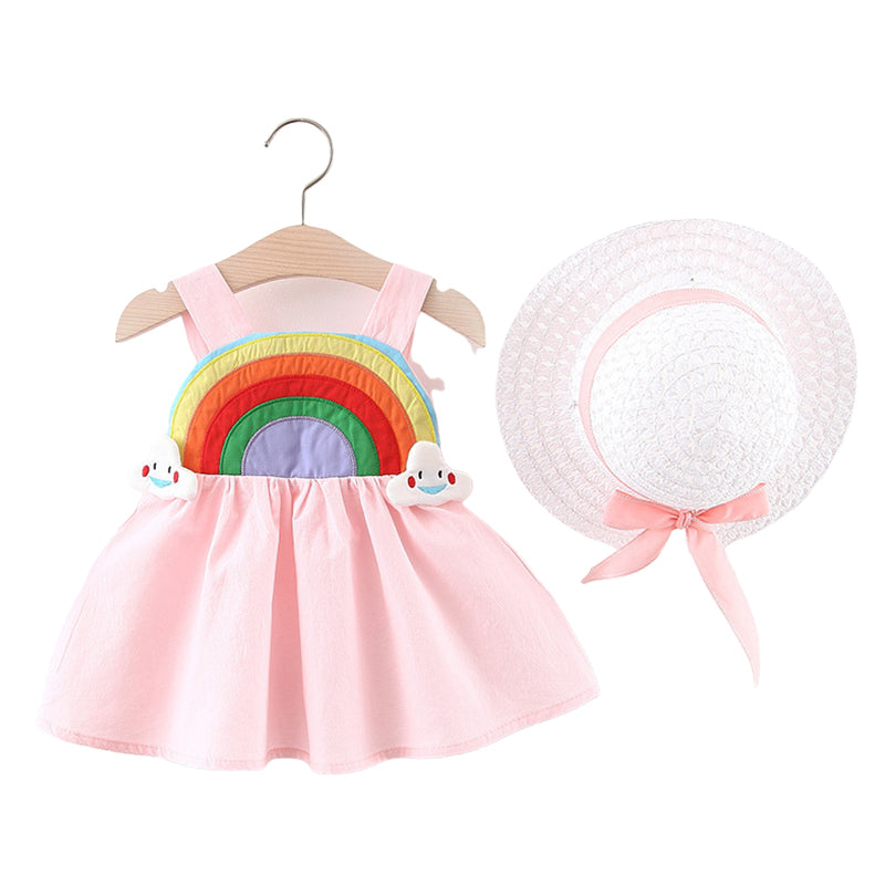 2 Pieces Set Baby Girls Rainbow Dresses And Hats Wholesale 220330318