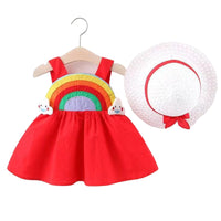Load image into Gallery viewer, 2 Pieces Set Baby Girls Rainbow Dresses And Hats Wholesale 220330318
