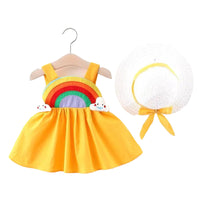 Load image into Gallery viewer, 2 Pieces Set Baby Girls Rainbow Dresses And Hats Wholesale 220330318
