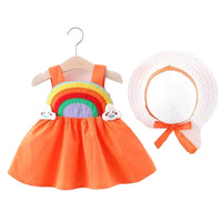 Load image into Gallery viewer, 2 Pieces Set Baby Girls Rainbow Dresses And Hats Wholesale 220330318
