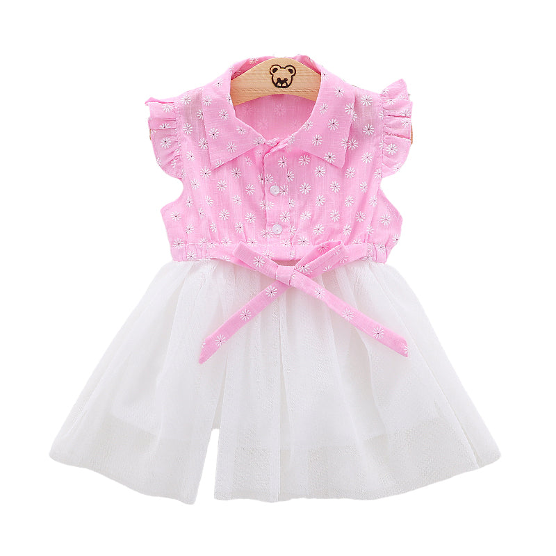 Baby Girls Flower Bow Embroidered Dresses Wholesale 22033033