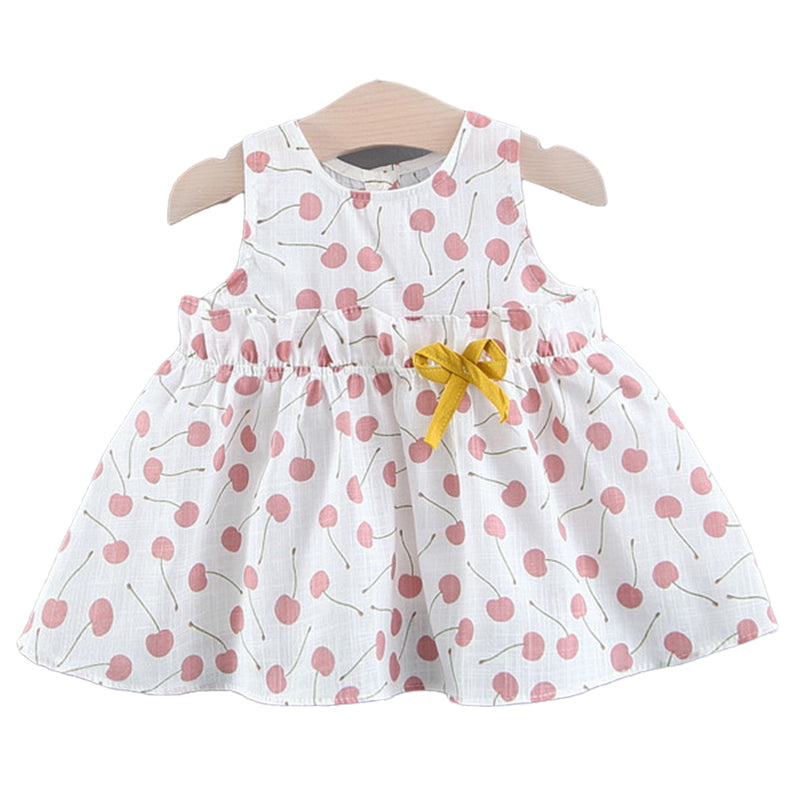 Baby Girls Fruit Bow Print Dresses Wholesale 22033035