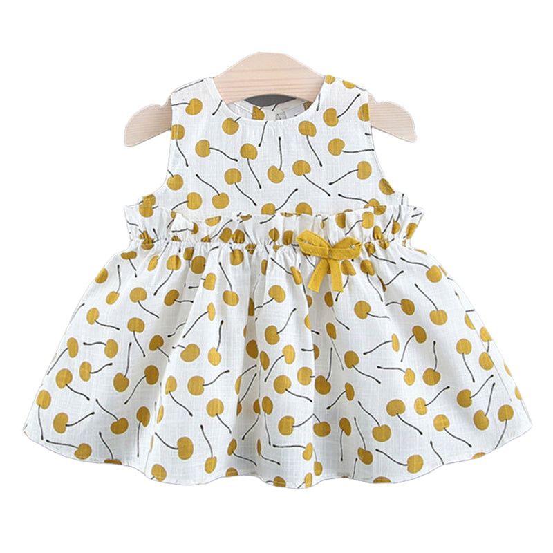 Baby Girls Fruit Bow Print Dresses Wholesale 22033035