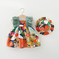 Load image into Gallery viewer, Baby Kid Girls Flower Print Beach Dresses And Hats Wholesale 220330357
