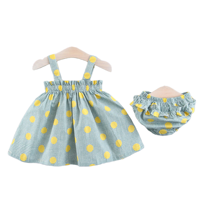2 Pieces Set Baby Girls Polka dots Checked Print Tops And Shorts Wholesale 22033036