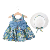 Load image into Gallery viewer, Baby Girls Flower Bow Print Beach Dresses And Accessories Hats Wholesale 220330367
