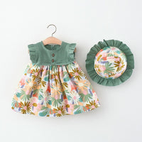 Load image into Gallery viewer, Baby Girls Flower Print Dresses And Accessories Hats Wholesale 220330369
