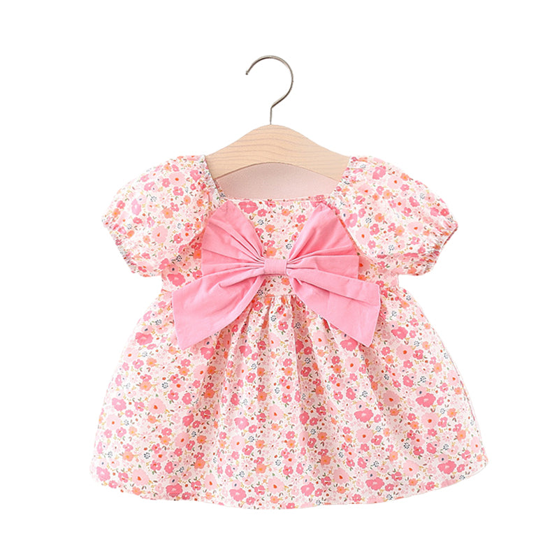 Baby Girls Flower Bow Print Dresses Wholesale 220330372