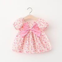 Load image into Gallery viewer, Baby Girls Flower Bow Print Dresses Wholesale 220330372
