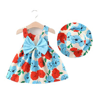 Load image into Gallery viewer, Baby Girls Flower Bow Print Dresses And Accessories Hats Wholesale 220330373
