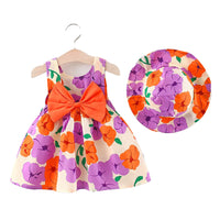 Load image into Gallery viewer, Baby Girls Flower Bow Print Dresses And Accessories Hats Wholesale 220330373
