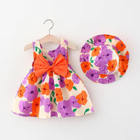 Load image into Gallery viewer, Baby Girls Flower Bow Print Dresses And Accessories Hats Wholesale 220330373
