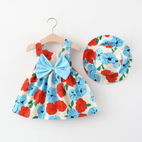 Load image into Gallery viewer, Baby Girls Flower Bow Print Dresses And Accessories Hats Wholesale 220330373
