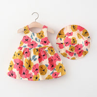 Load image into Gallery viewer, Baby Girls Flower Bow Print Dresses And Accessories Hats Wholesale 220330373
