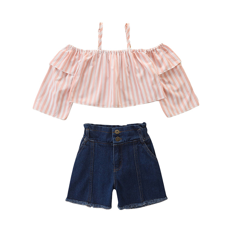 2 Pieces Set Baby Kid Girls Striped Tops And Shorts Wholesale 220330383