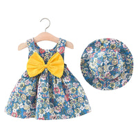 Load image into Gallery viewer, Baby Kid Girls Flower Bow Print Dresses And Hats Wholesale 220330388
