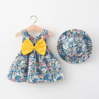 Load image into Gallery viewer, Baby Kid Girls Flower Bow Print Dresses And Hats Wholesale 220330388
