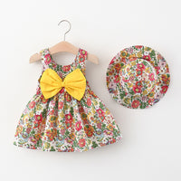 Load image into Gallery viewer, Baby Kid Girls Flower Bow Print Dresses And Hats Wholesale 220330388
