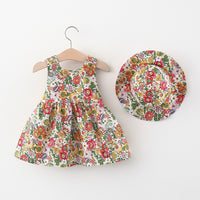 Load image into Gallery viewer, Baby Kid Girls Flower Bow Print Dresses And Hats Wholesale 220330388
