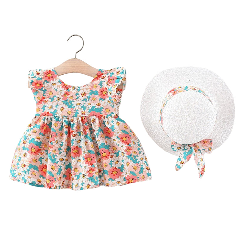 Baby Kid Girls Flower Bow Print Dresses Wholesale 220330394