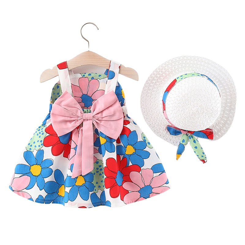 Baby Kid Girls Flower Bow Print Dresses Wholesale 220330396