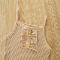 Load image into Gallery viewer, 2 Pieces Set Baby Girls Solid Color Muslin&amp;Ribbed Print Rompers And Flower Pants Wholesale 220330403
