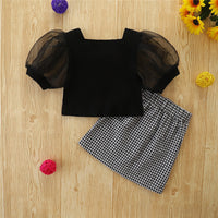 Load image into Gallery viewer, 2 Pieces Set Baby Kid Girls Solid Color Tops And Checked Skirts Wholesale 220330404
