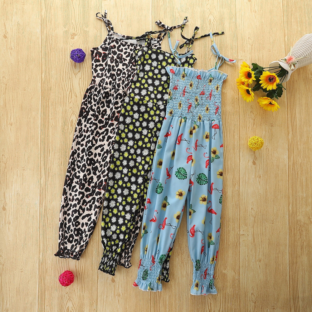 Baby Kid Girls Flower Leopard Print Jumpsuits Wholesale 220330406