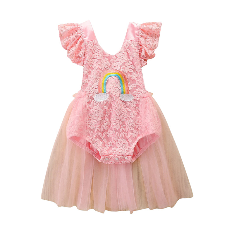 Baby Girls Rainbow Bow Lace Embroidered Rompers Wholesale 220330408