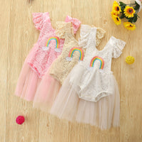 Load image into Gallery viewer, Baby Girls Rainbow Bow Lace Embroidered Rompers Wholesale 220330408
