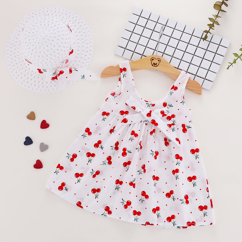 Baby Kid Girls Fruit Polka dots Bow Print Beach Dresses Wholesale 22033041