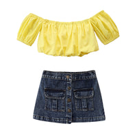 Load image into Gallery viewer, 2 Pieces Set Baby Kid Girls Letters Tops And Bow Skirts Wholesale 220330412
