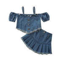 Load image into Gallery viewer, 2 Pieces Set Baby Kid Girls Letters Tops And Bow Skirts Wholesale 220330412

