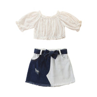 Load image into Gallery viewer, 2 Pieces Set Baby Kid Girls Letters Tops And Bow Skirts Wholesale 220330412
