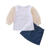 Load image into Gallery viewer, 2 Pieces Set Baby Kid Girls Letters Tops And Bow Skirts Wholesale 220330412
