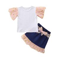 Load image into Gallery viewer, 2 Pieces Set Baby Kid Girls Letters Tops And Bow Skirts Wholesale 220330412
