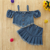 Load image into Gallery viewer, 2 Pieces Set Baby Kid Girls Letters Tops And Bow Skirts Wholesale 220330412
