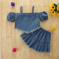 Load image into Gallery viewer, 2 Pieces Set Baby Kid Girls Letters Tops And Bow Skirts Wholesale 220330412
