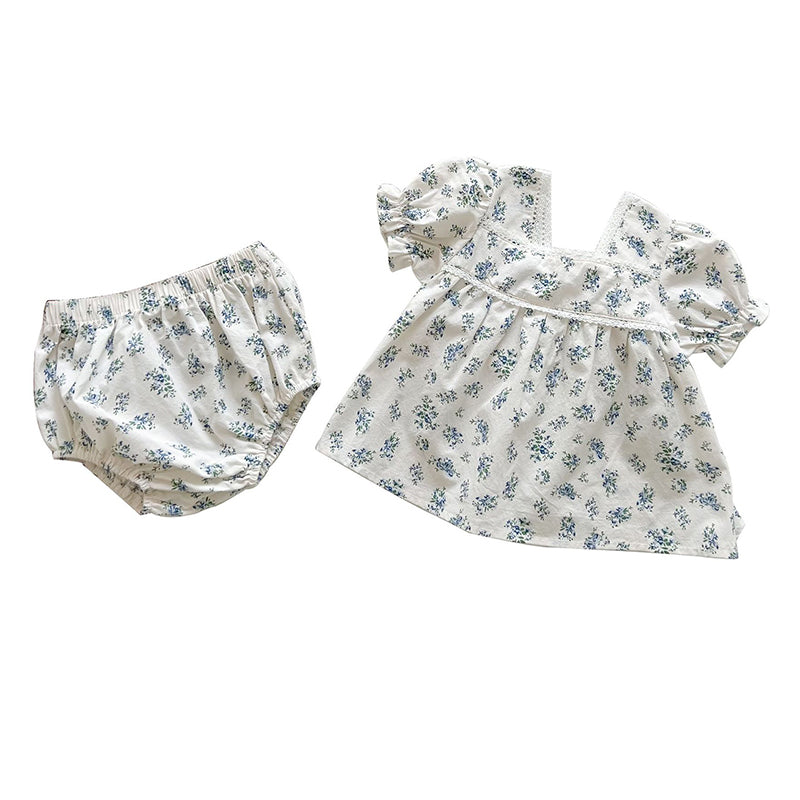 2 Pieces Set Baby Girls Flower Print Tops And Shorts Wholesale 220330445
