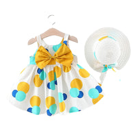 Load image into Gallery viewer, Baby Kid Girls Polka dots Bow Print Dresses Hats Wholesale 220330458
