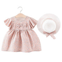 Load image into Gallery viewer, Baby Kid Girls Flower Bow Print Dresses Hats Wholesale 220330460
