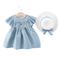 Load image into Gallery viewer, Baby Kid Girls Flower Bow Print Dresses Hats Wholesale 220330460
