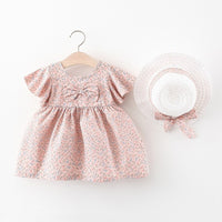 Load image into Gallery viewer, Baby Kid Girls Flower Bow Print Dresses Hats Wholesale 220330460
