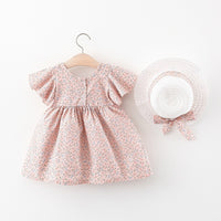 Load image into Gallery viewer, Baby Kid Girls Flower Bow Print Dresses Hats Wholesale 220330460
