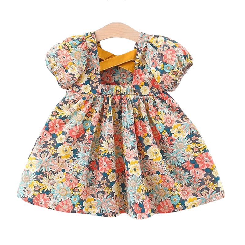 Baby Kid Girls Flower Print Dresses Wholesale 220330461