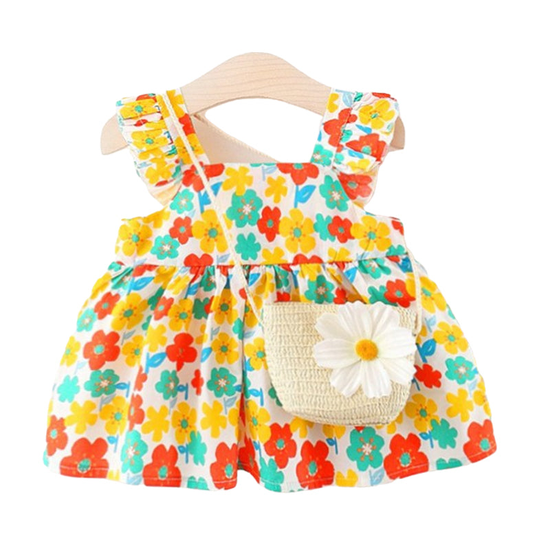Baby Kid Girls Flower Print Dresses And Bag Wholesale 220330467